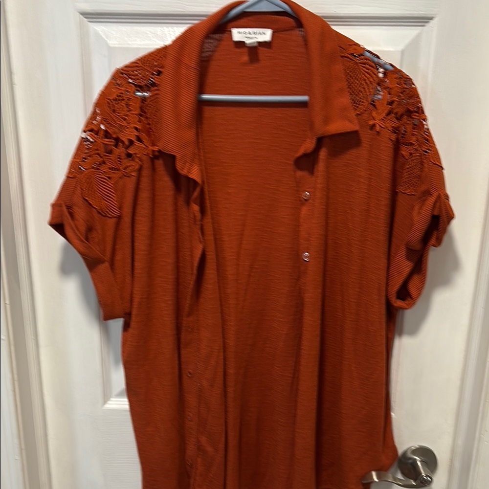 Women's Rust Button Down Shirt with Lace Detail